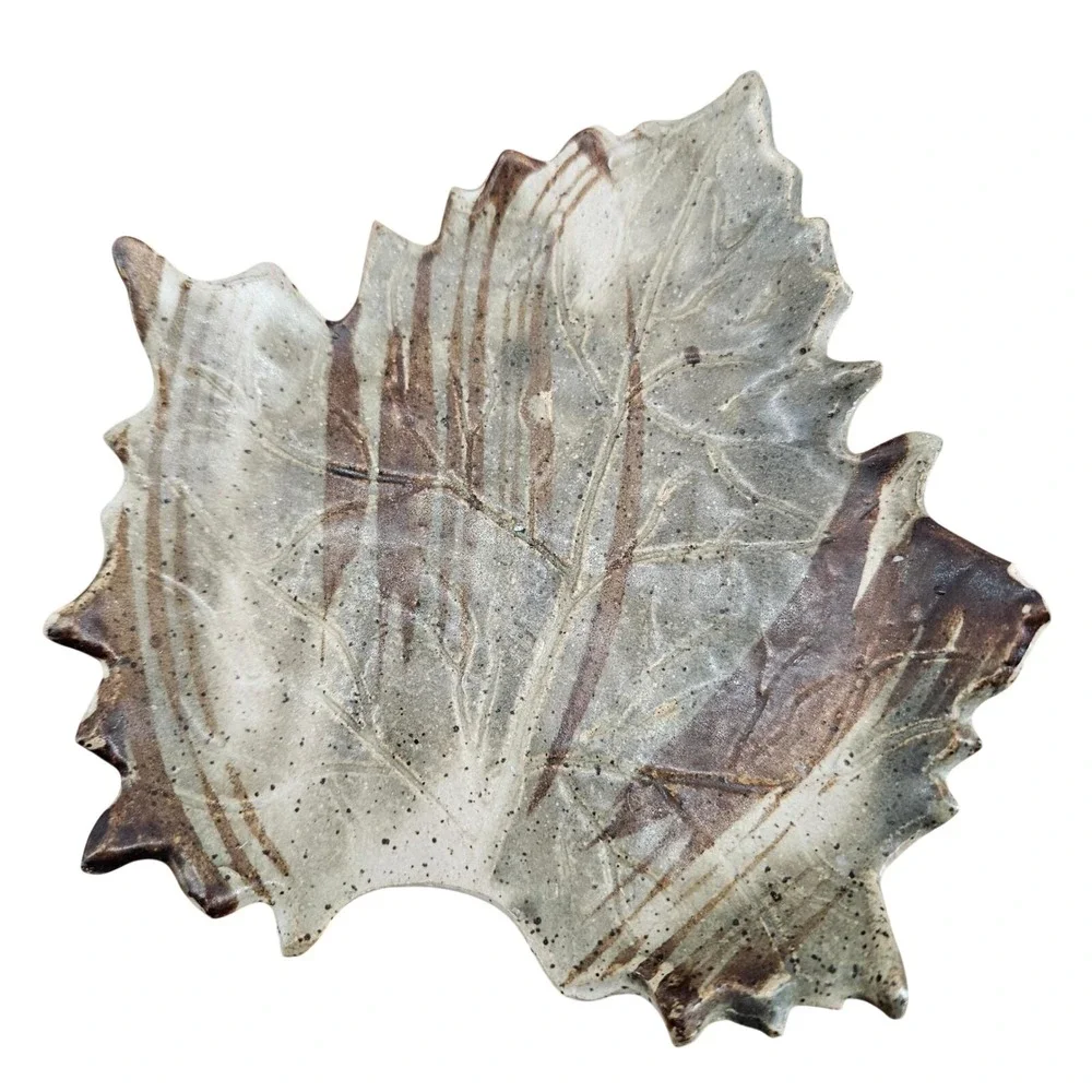 Earthen Candle Co Jackson Tipp City‎ Ohio Leaf Shaped Ceramic Dish Plate Tray